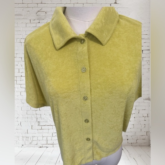 Andie Cropped Button-Up Terry Top Small NWT Green Soft Stretch Terry Loungewear - Picture 1 of 3